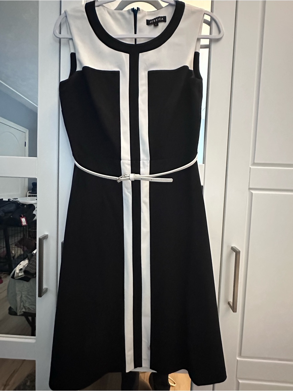 Jessica Black and White Sleeveless Contrast A-Line Dress